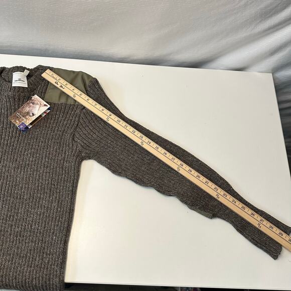 British Wool Mens L Pure Wool Sweater Slim Fit Green Ribbed Knit Crew Neck - Picture 12 of 12